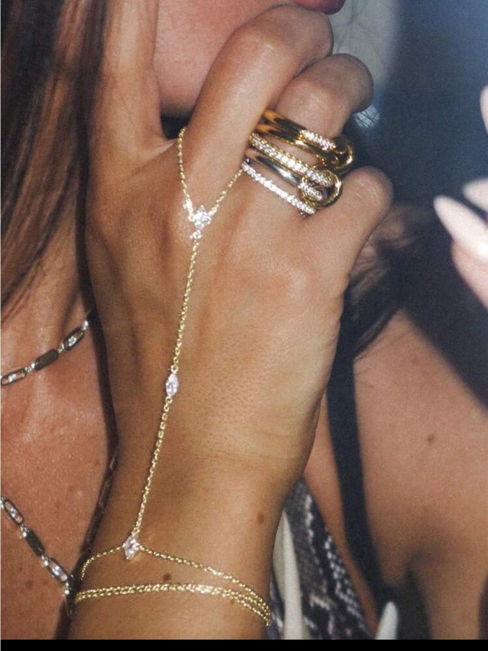 Affordable Fashion Finds Gold Hand Chain with Sparkling Accents
